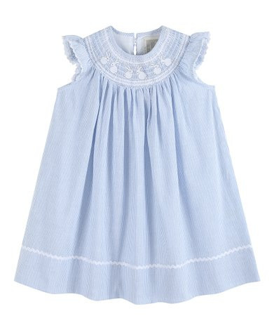 Lil Cactus Light Blue Seersucker Bunny Smocked Angel-Sleeve Dress - Infant & Girls | Zulily