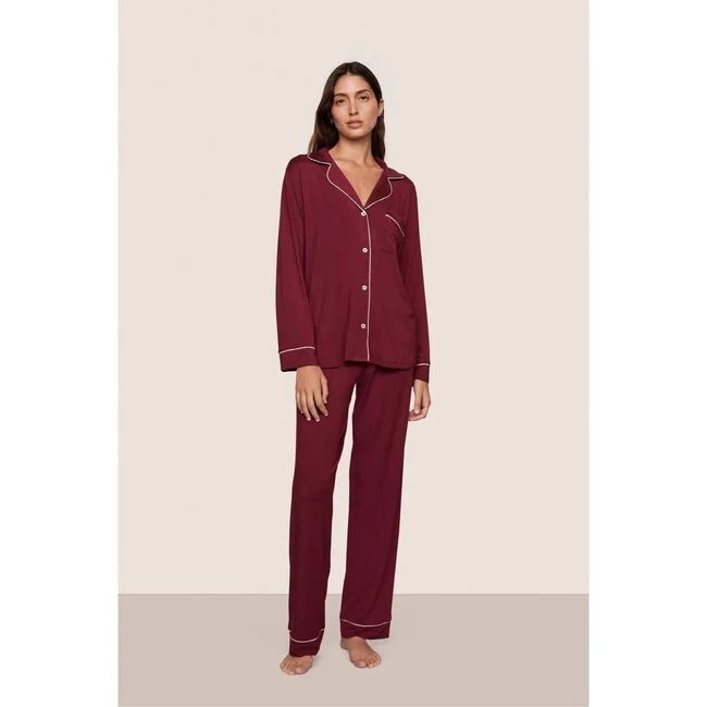 Eberjey | Gisele TENCEL Modal Long Pajama Set, BORDEAUX/IVORY (Red, Size Medium) | Maisonette | Maisonette