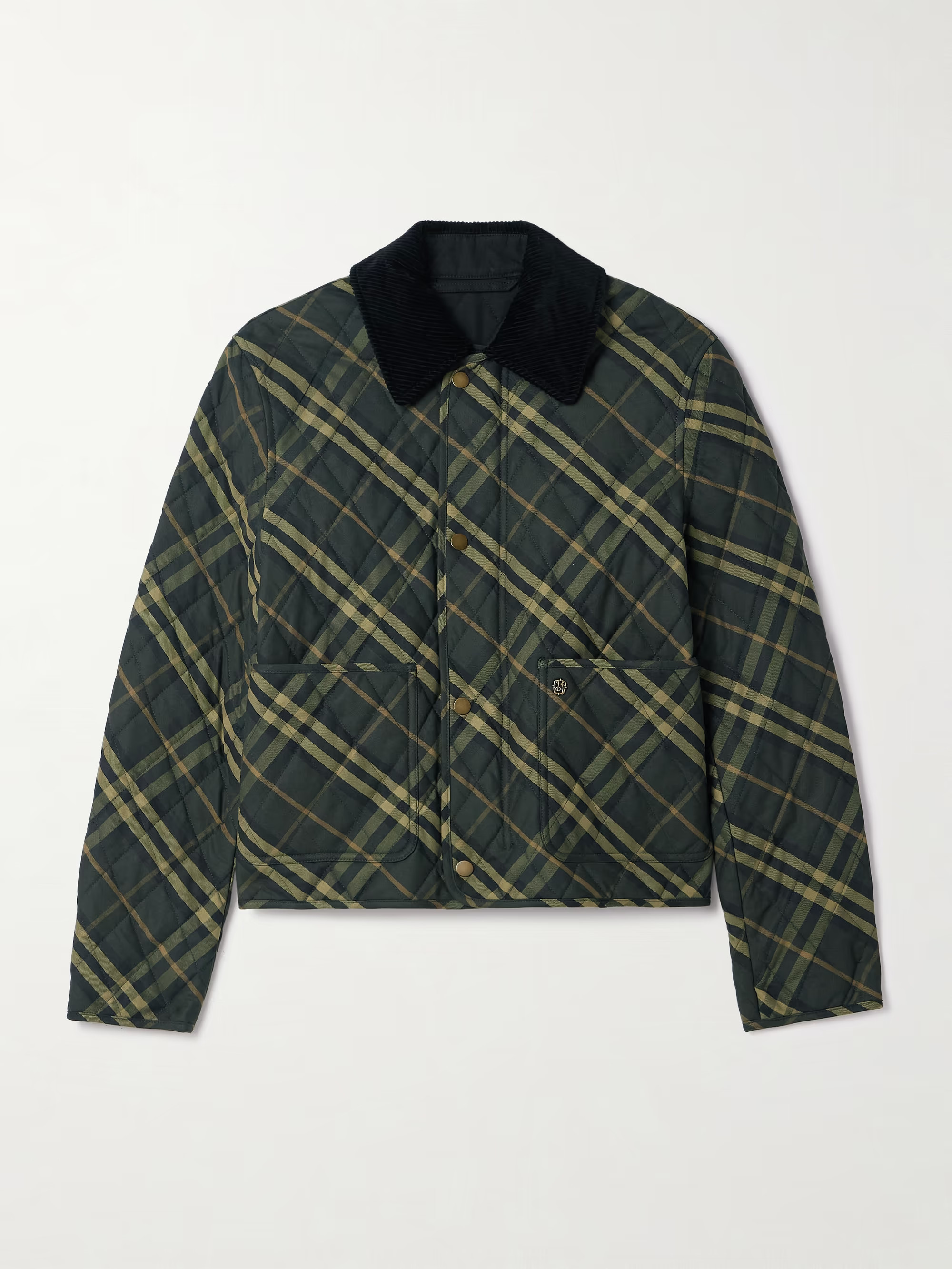 Corduroy-trimmed quilted checked cotton-twill jacket | NET-A-PORTER (UK & EU)
