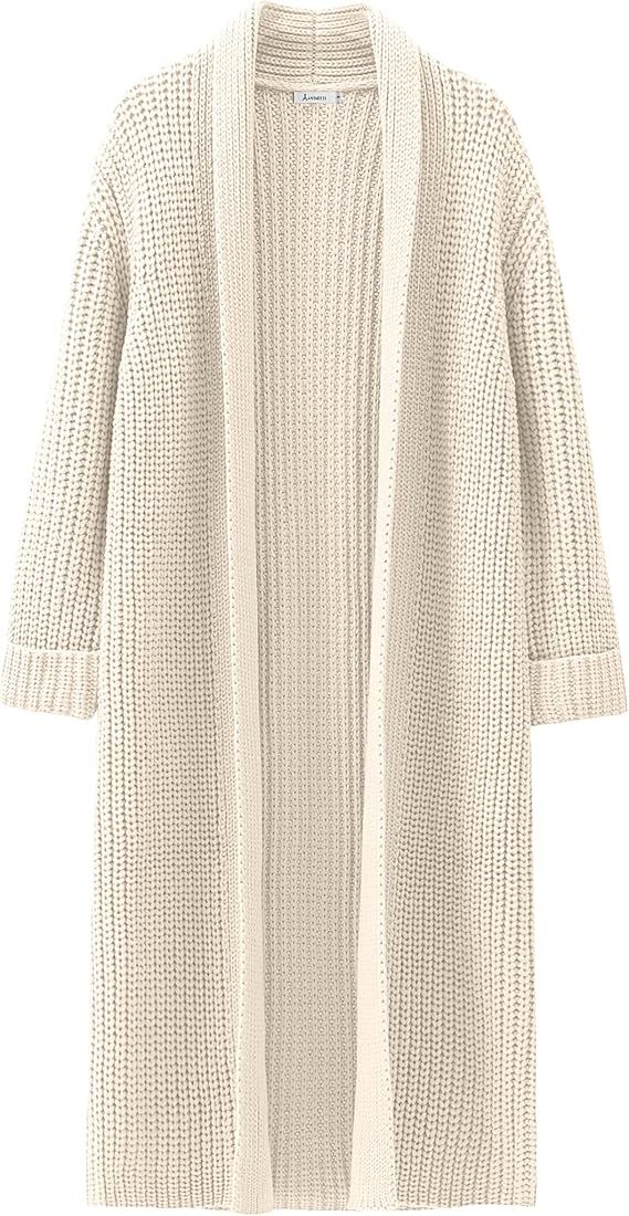 Women Knit Long Cardigan Long Sleeve Open Front Lapel Oversized Sweater Coat 2023 Fall Clothes | Amazon (US)