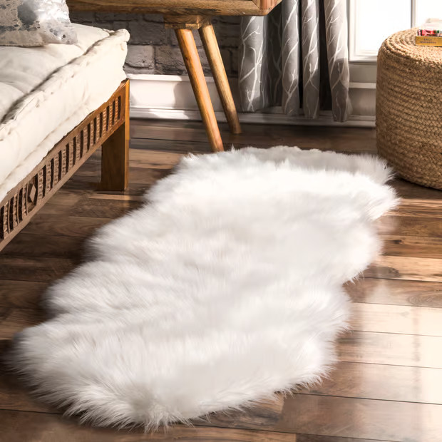 Ivory Soft Solid Faux Sheepskin 2' x 6' Area Rug | Rugs USA