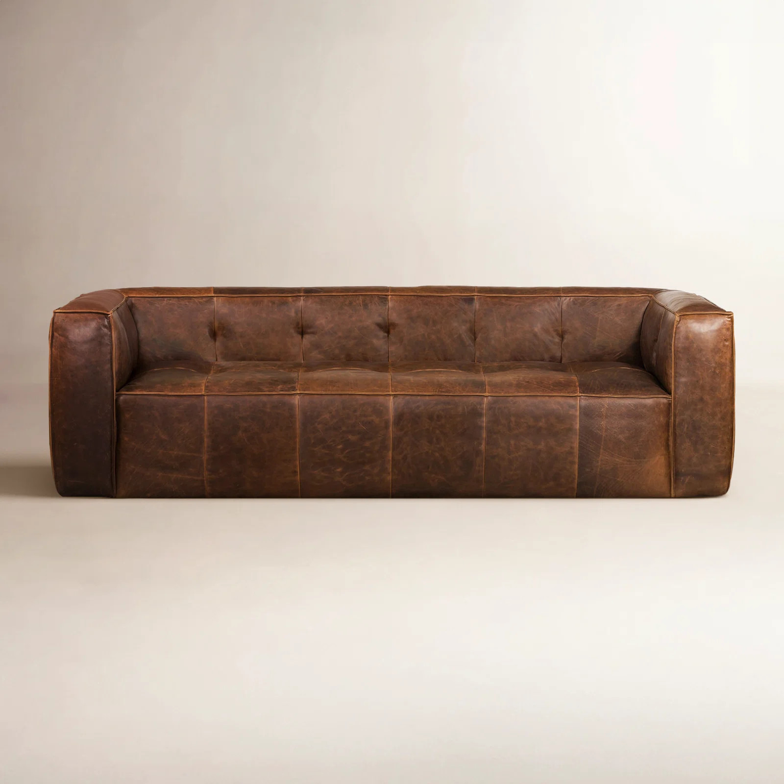 92'' Full-Grain Genuine Italian Leather Square Arm Sofa | Birch Lane