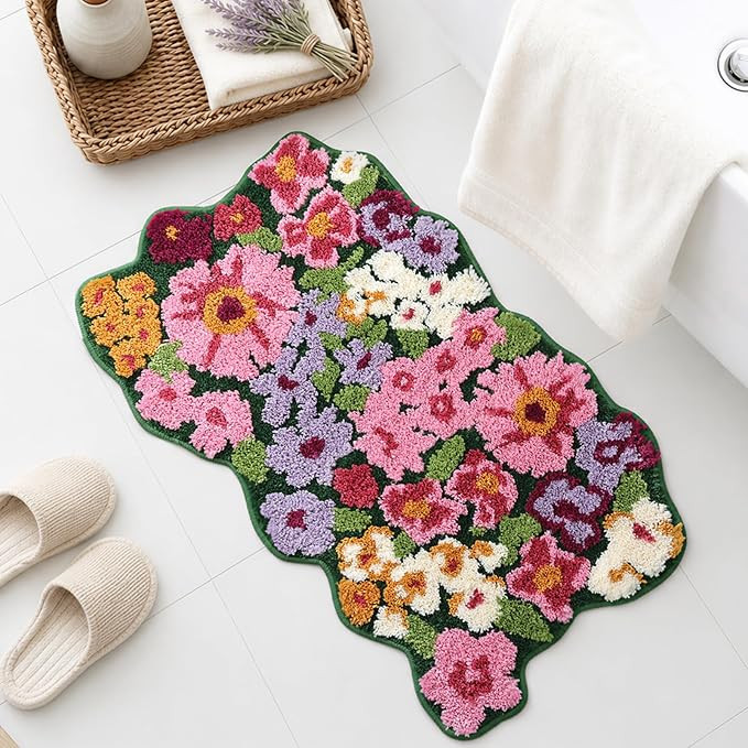 TRUEDAYS Wildflower Floral Bathroom Rug - Cute Tufted Non Slip Soft Flower Shaped Bath Mat, Washa... | Amazon (US)