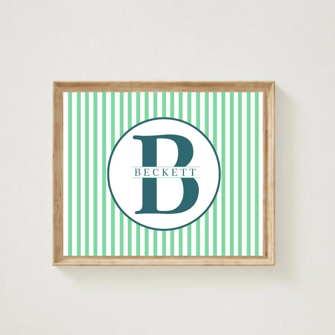Personalized Name Boy Nursery Wall Art – Green Stripe Boy Monogram, Baby Name Sign, Initial Pri... | Etsy (US)