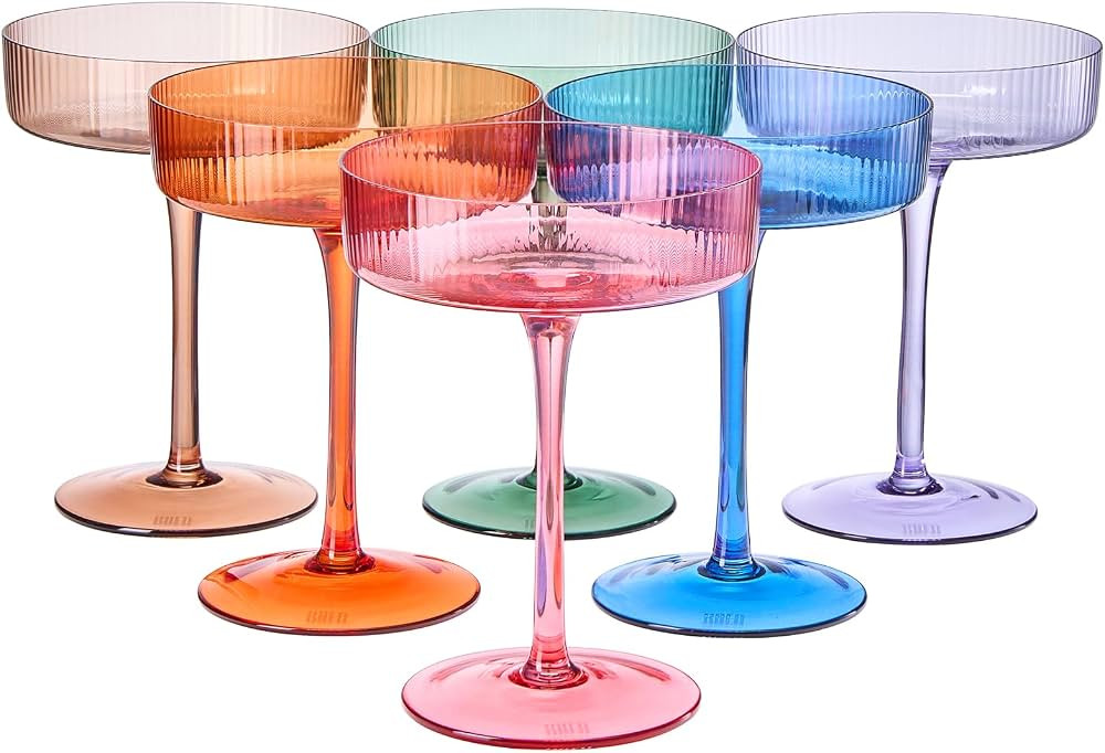 Khen Ribbed Vintage Art Deco Coupe Glasses - Martini, Champagne & Cocktail Ribbed Glasses 8oz | C... | Amazon (US)