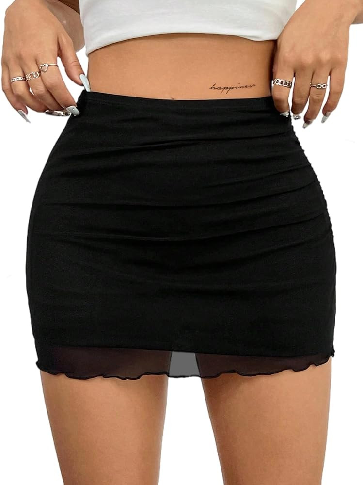 Avanova Women Mesh Bodycon Mini Skirt High Waist Ruched Summer Short Skirt | Amazon (US)
