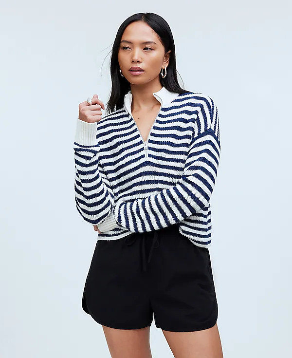 Ribbed Half-Zip Sweater in Stripe | Madewell | Madewell