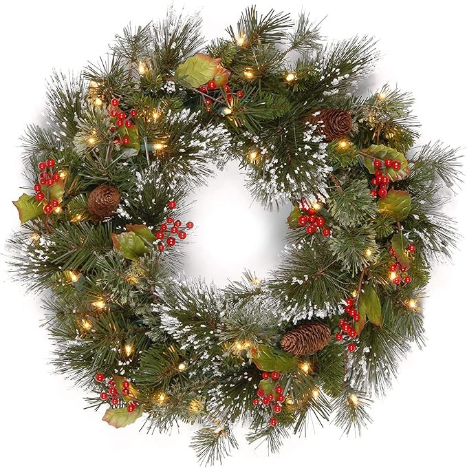 National Tree Company Pre-lit Artificial Christmas Wreath| Flocked with Mixed Decorations and Pre... | Amazon (US)