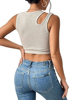 SOLY HUX Women's Cut Out Sleeveless Crop Tops Crewneck Casual Summer Tank Top | Amazon (US)