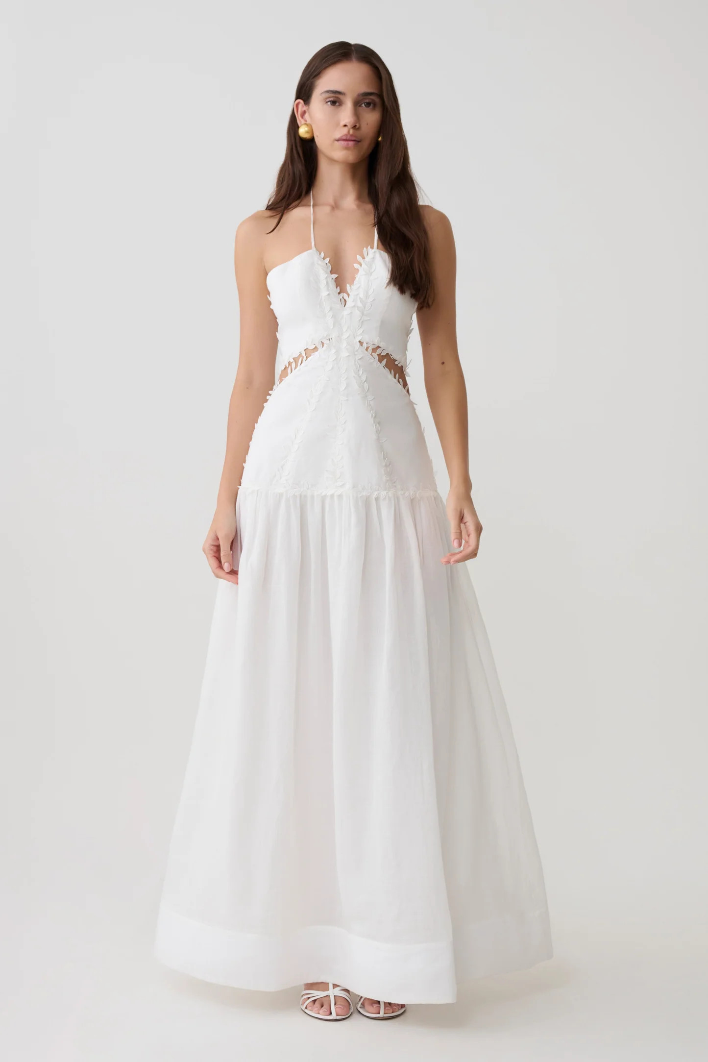 Fiona Linen Halter Maxi Dress - White | Meshki UK