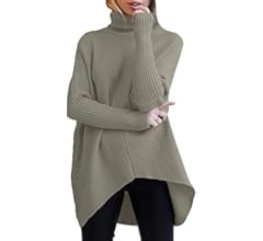 ANRABESS Womens Turtleneck Oversized Sweater 2023 Long Batwing Sleeve Asymmetric Hem Casual Knit ... | Amazon (US)