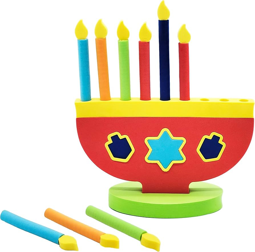 Hanukkah Foam Toy Menorah with Removable Candles and Dreidel Design (Single-Pack) | Amazon (US)