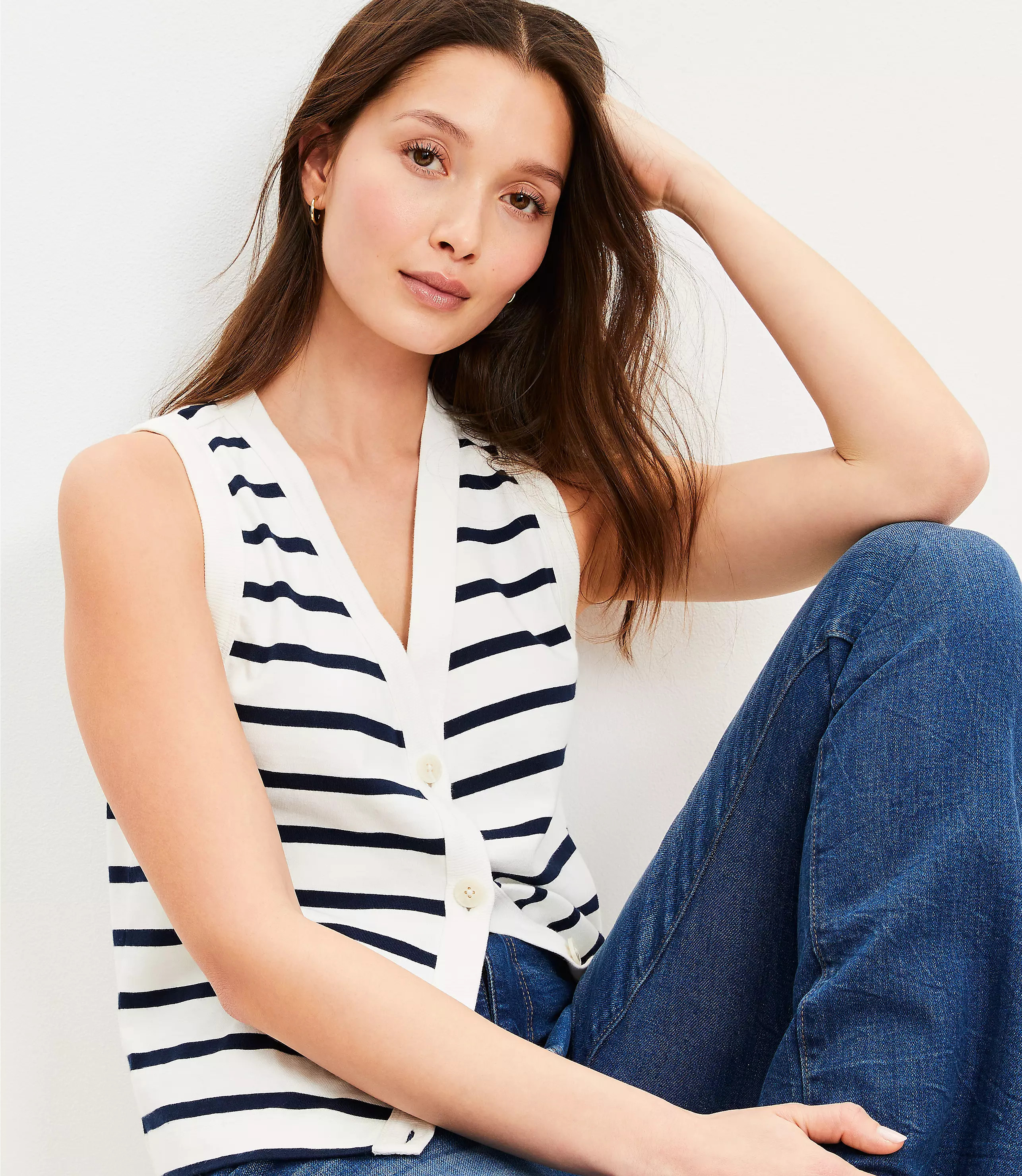 Striped V-Neck Cardigan Tank Top | LOFT