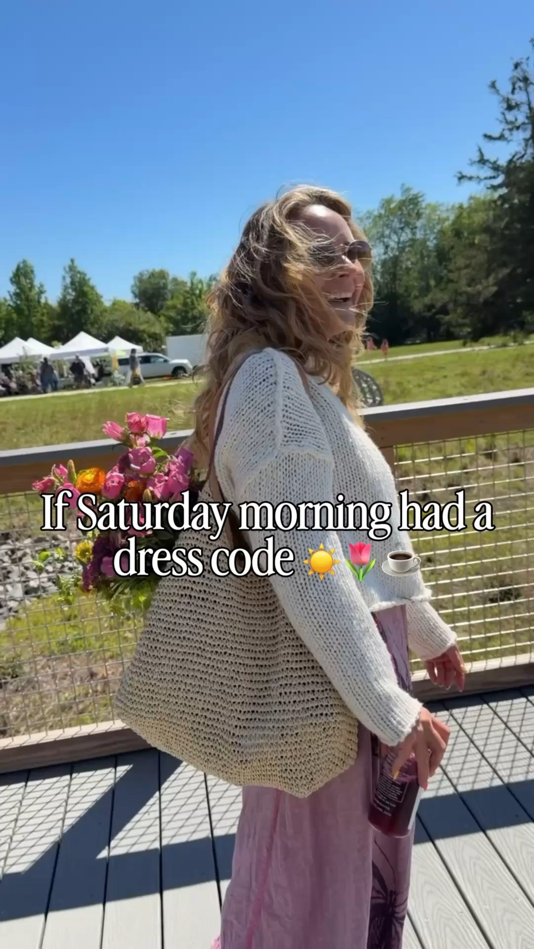 I think it would involve fresh flowers tucked under one arm, an iced coffee in hand, and a basket slowly filling with things you definitely didn't plan to buy. 🌿☕️✨  This outfit feels like wandering through rows of wildflowers, stopping for a flaky pastry, and coming home with way too much sourdough and absolutely no regrets.

#LTKdayinmylife #LTKSeasonal #LTKPetite