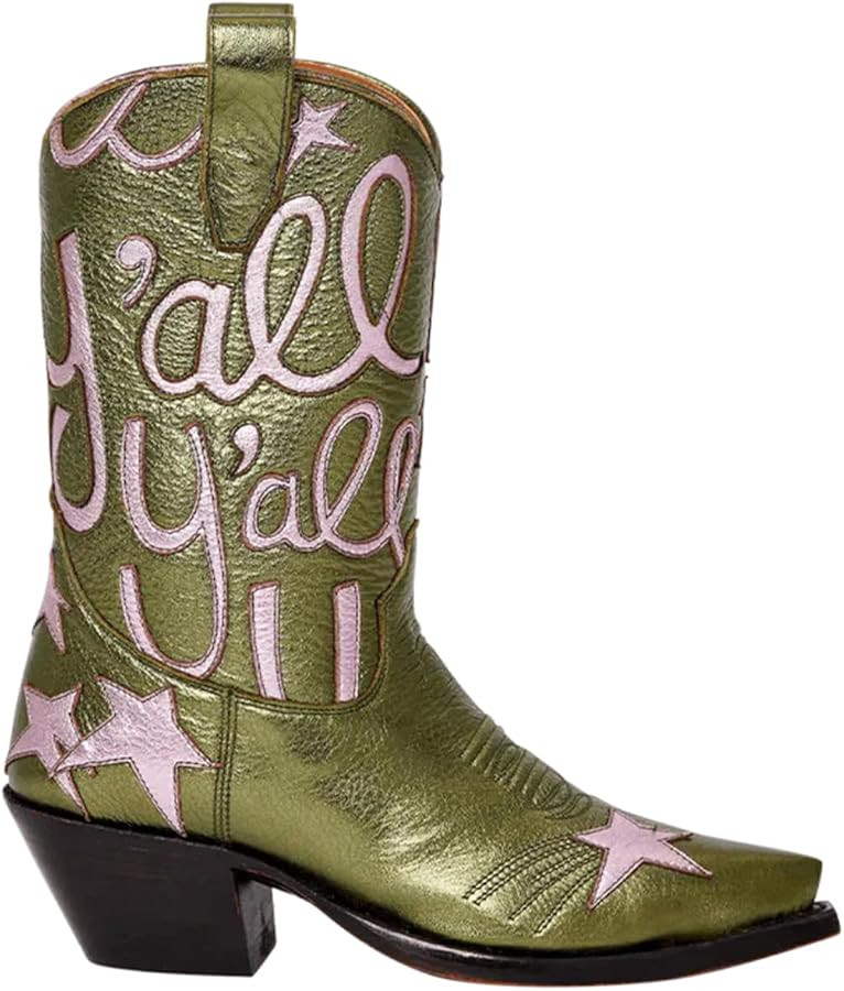 Western Boots For Women Embroidered Star Pointed Toe Cowgirl Boots Chunky Heel Cowboy Boots Pull ... | Amazon (US)