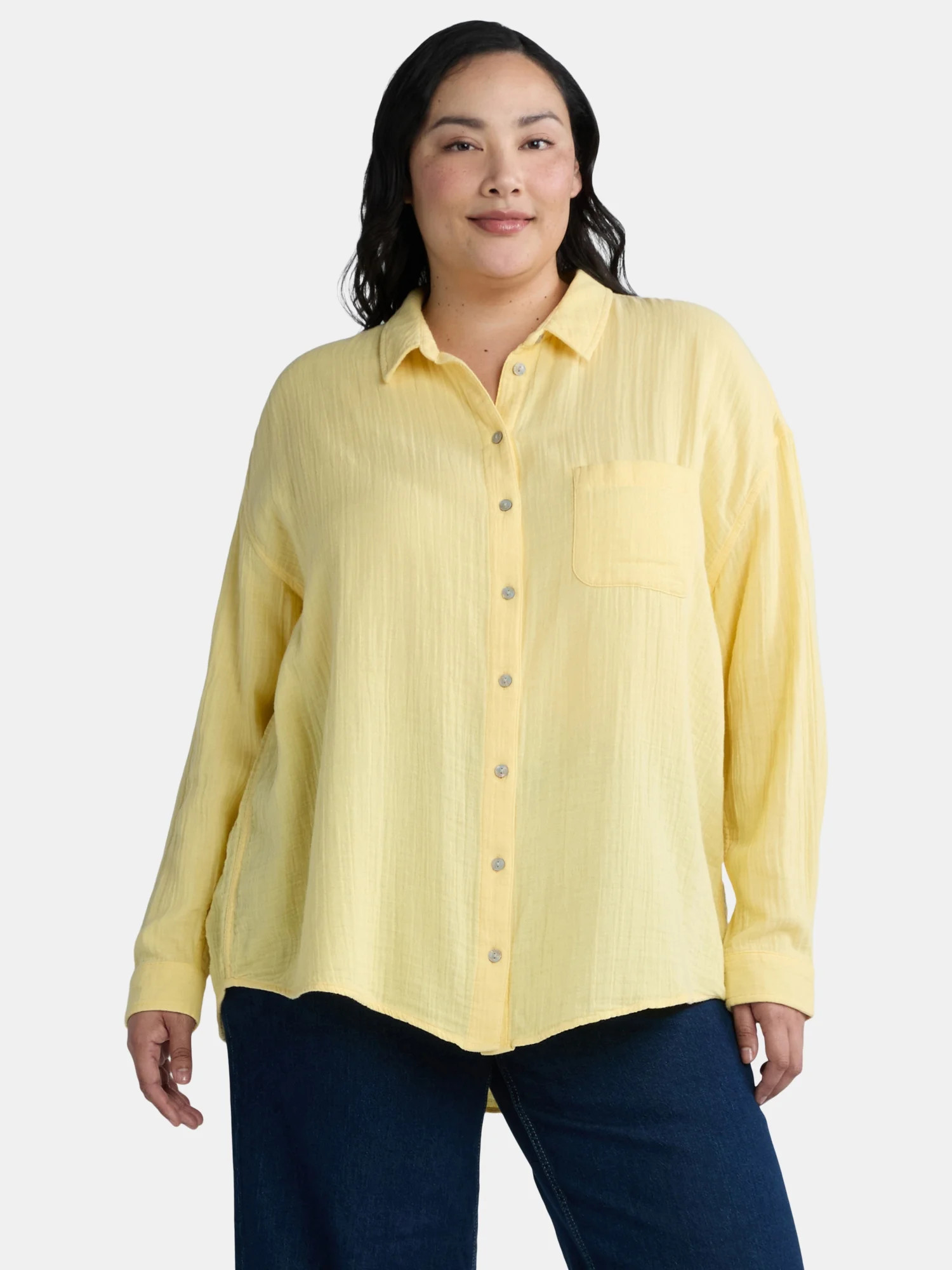 Time and Tru Women's and Women's Plus Double Cloth Shirt, Sizes XS-4X | Walmart (US)