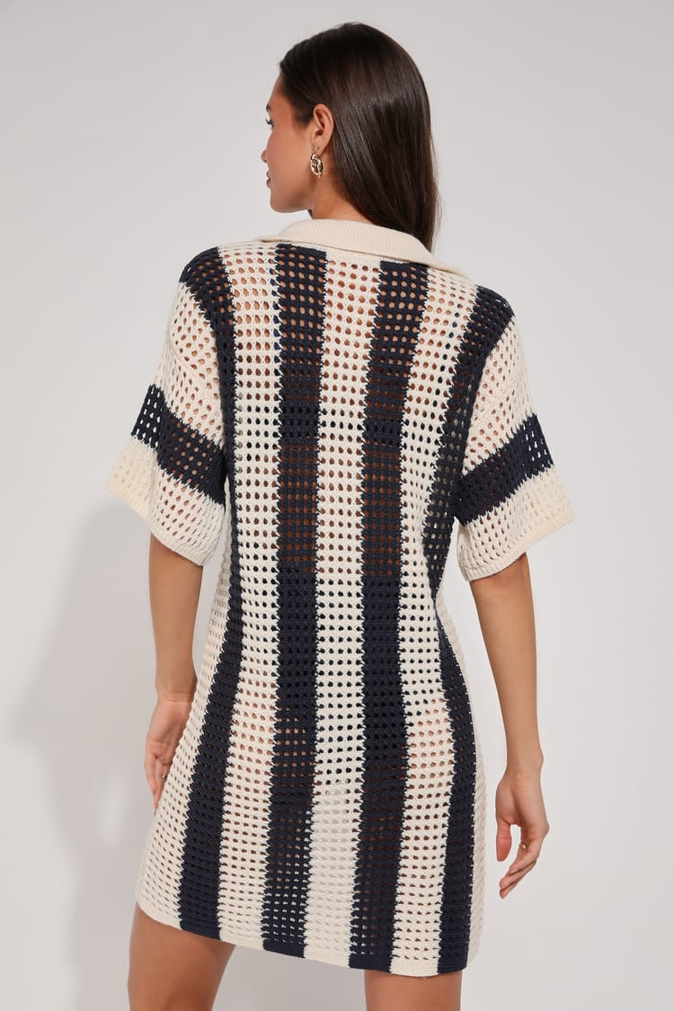 Summer Standard Ivory and Navy Striped Knit Swim Cover-Up | Lulus