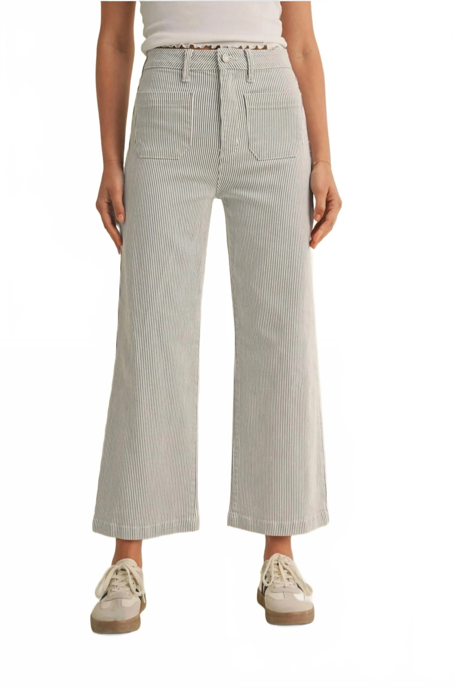 Patch Pocket Wide Leg Stripe Jeans In Striped | Shop Simon