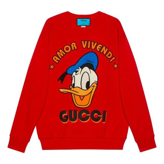 Gucci x Disney SS21 Donald Duck Printed Cotton Sweatshirt For Men Red 617964-XJDC1-6429 | KICKS CREW