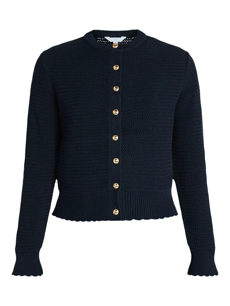 Time and Tru Women's Textured Knit Cardigan Sweater with Long Sleeves, Sizes XS-XXXL | Walmart (US)