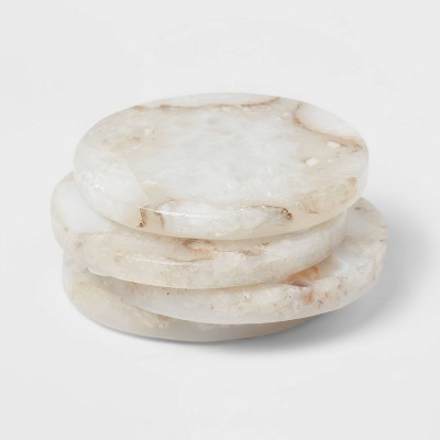 4pk Stone Salt Agate Coasters - Threshold™: Traditional Off-White Drink Coasters, Spot Clean, 4" Square, Pretty Set | Target