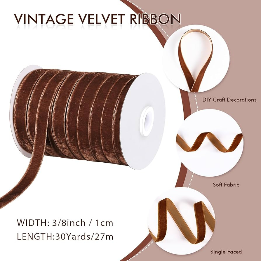 Chuangdi 3/8 Inch, 30 Yard Christmas Brown Velvet Ribbon Wide Vintage Velvet Ribbons for Christma... | Amazon (US)