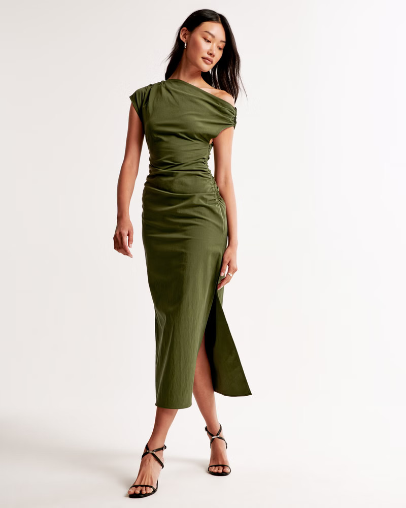 Women's Off-The-Shoulder Draped Midi Dress | Women's Dresses & Jumpsuits | Abercrombie.com | Abercrombie & Fitch (US)