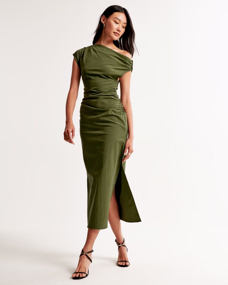 Off-The-Shoulder Draped Midi Dress | Abercrombie & Fitch (US)