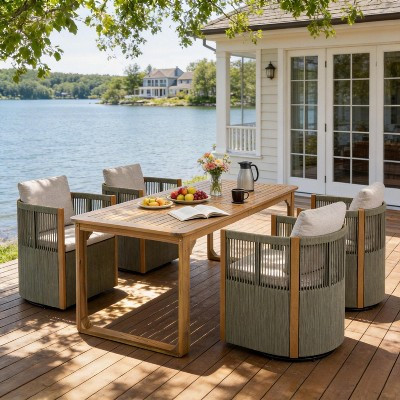 Christopher Knight Home Calvin Patio Modern Acacia Wood 5-Piece Dining Set with 4 Swivel Dining Chairs and Table, Light Teak/Light Gray | Target