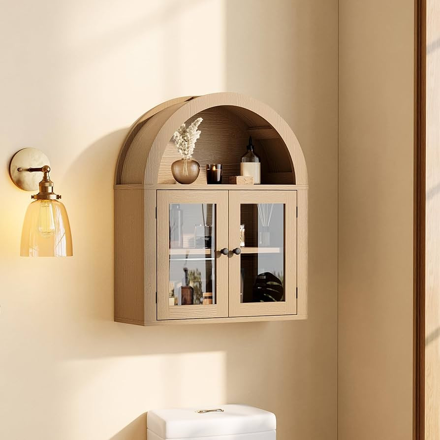 ChooChoo Arched Wall Cabinet with Acrylic Doors, Adjustable Shelf, Rustic Wood Wall Mounted Stora... | Amazon (US)