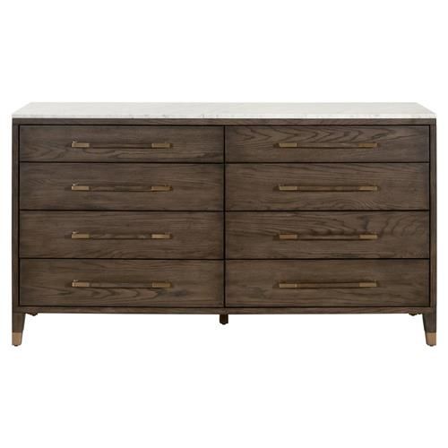 Noah Modern Classic Brown Oak Wood Solid Marble Top Double Dresser | Kathy Kuo Home