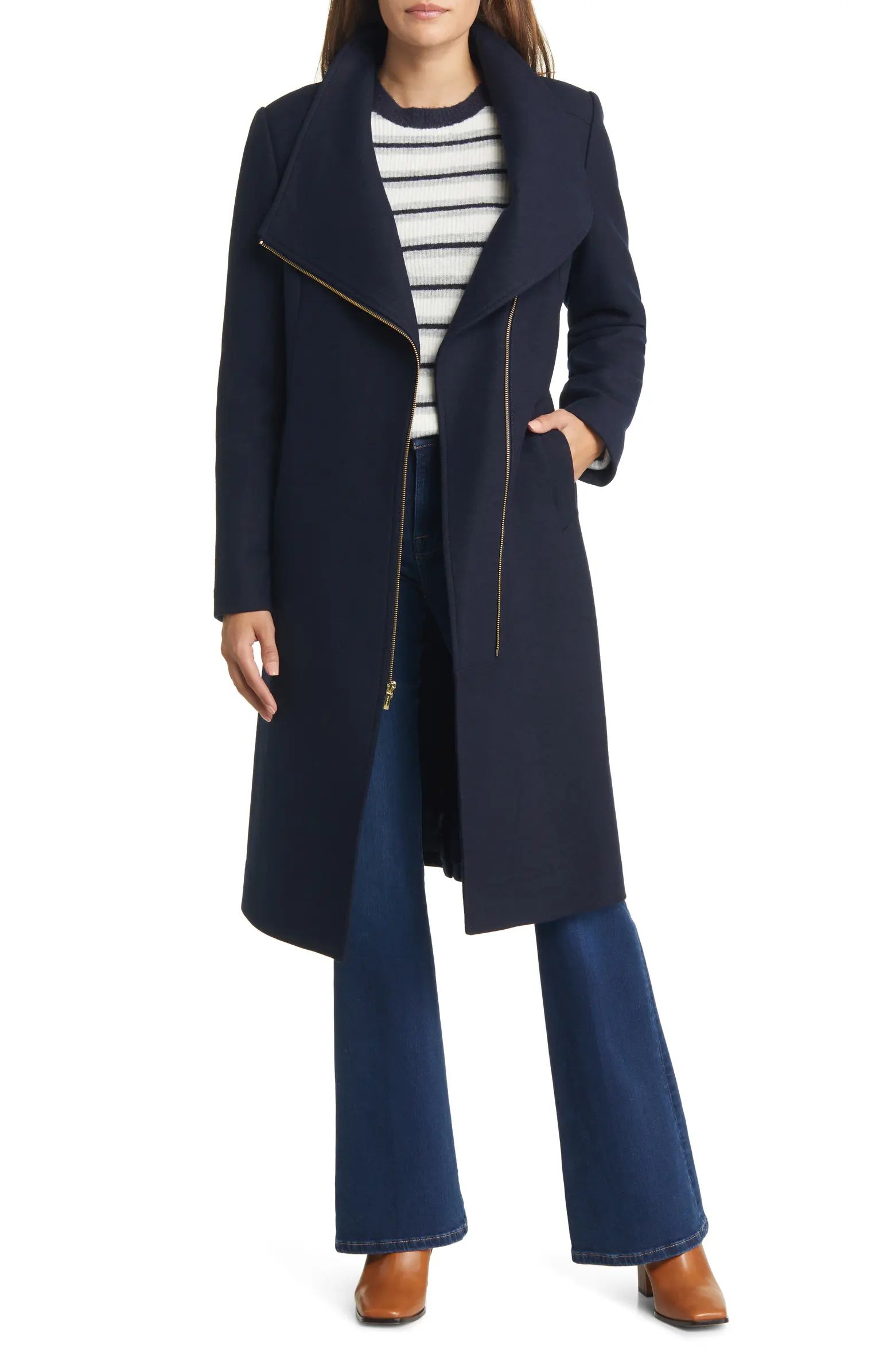 Women's Asymmetric Zip Fine Twill Wool Blend Coat | Nordstrom Rack