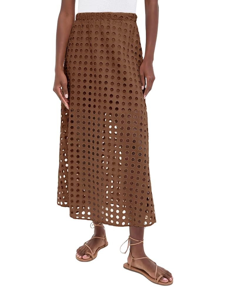 Ailoqing 2025 Summer Casual Long Skirt for Women Cotton Eyelet Beach Maxi Skirt with Underneath | Amazon (US)