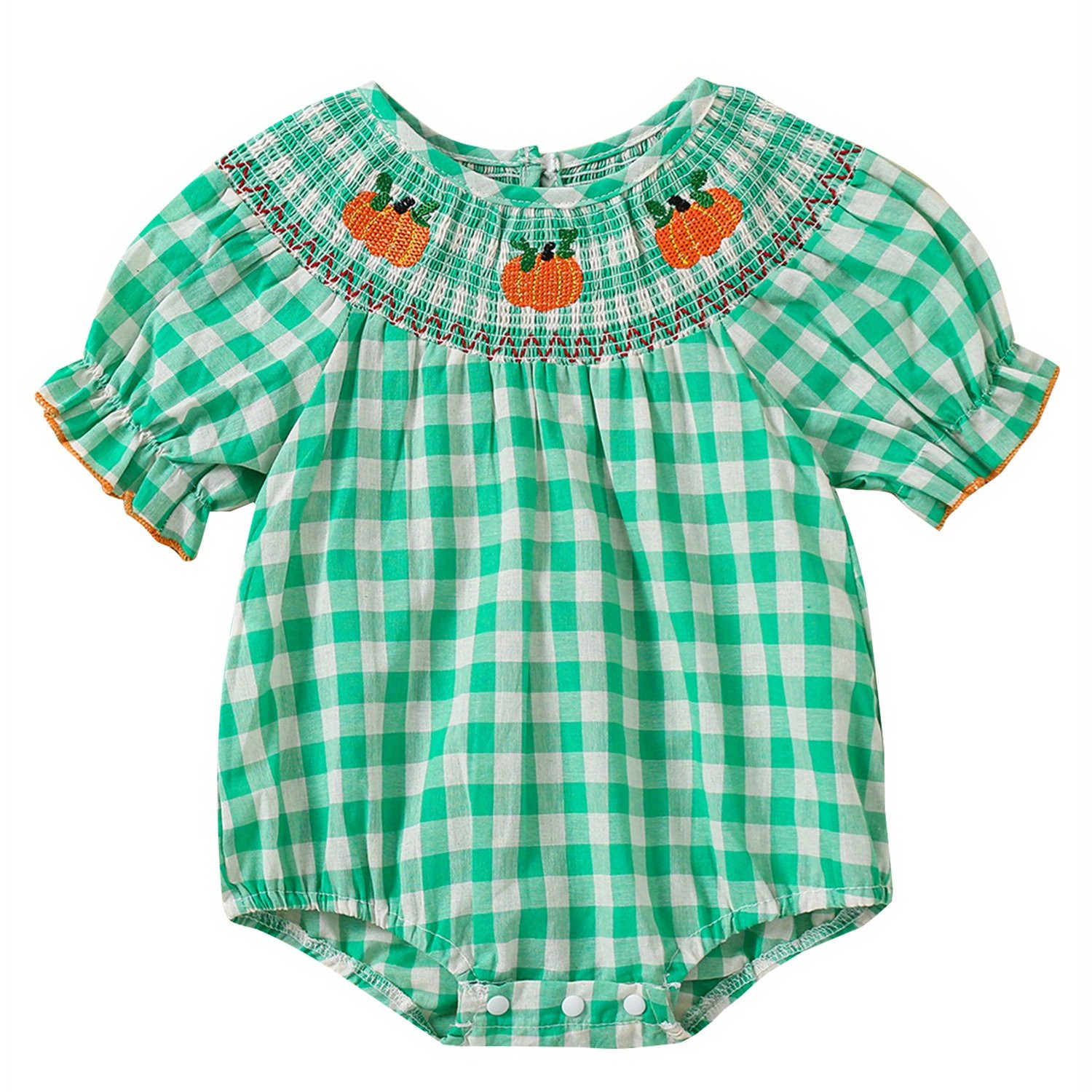 Baby Halloween Fall Romper Pumpkin Embroidered Plaid Short - Temu | Temu Affiliate Program