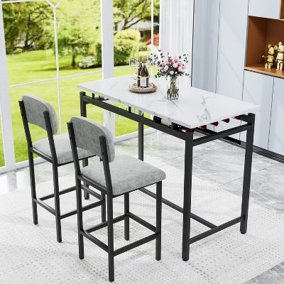 CIPACHO Modern Dining Table and Chairs for 2, Marble Finishes Dining Table Set with 2 Upholstered Chairs, Rustic Black, Grey Chair | Target