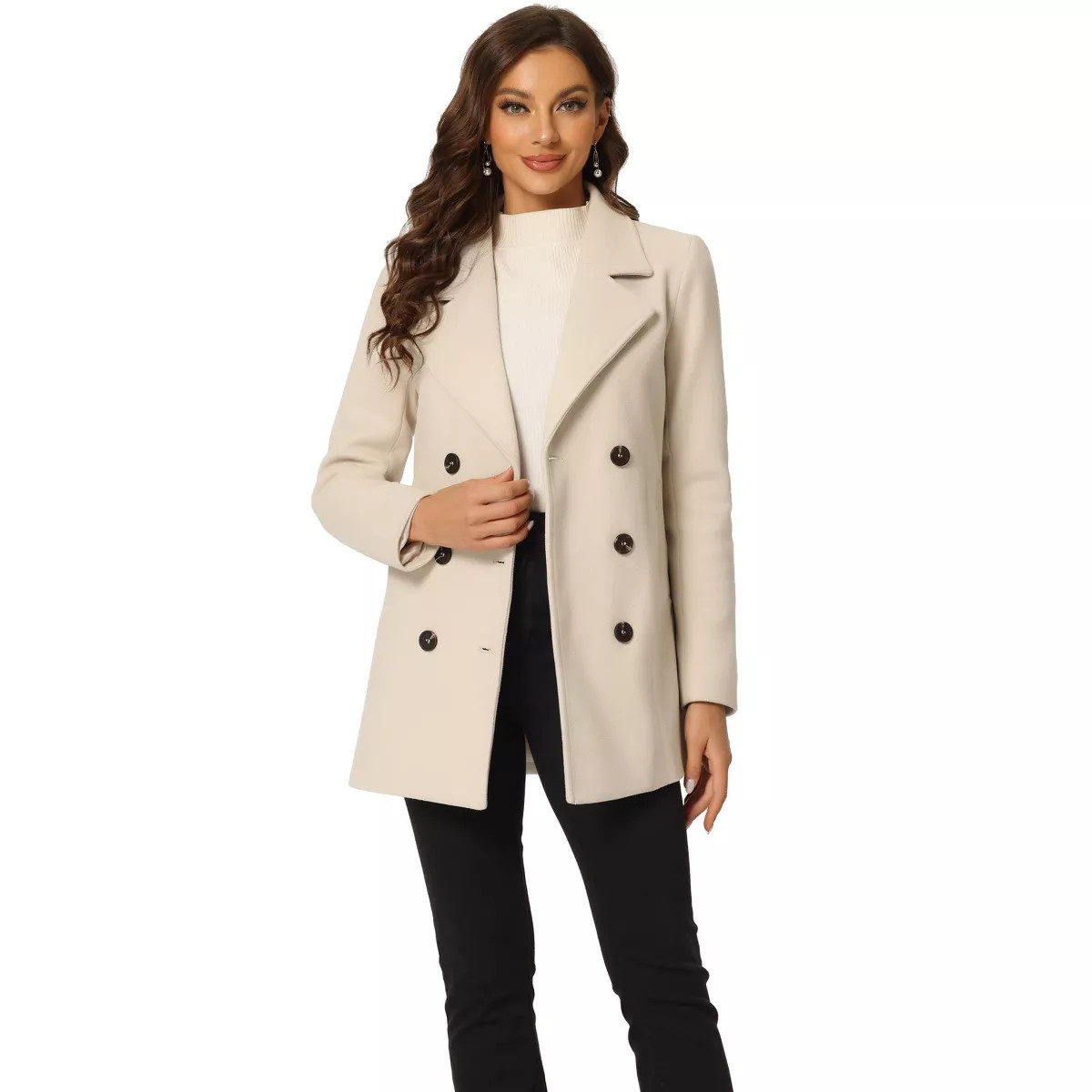 Allegra K Women's Long Sleeves Double Breasted Button Winter Outerwear Pea Coat | Target