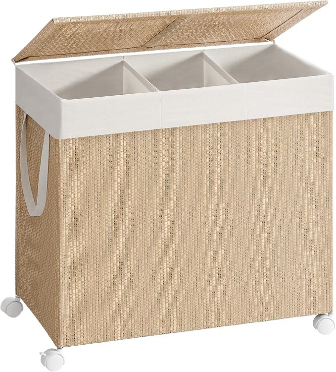 SONGMICS HOME Laundry Hamper with 3 Section, Large 140 L Rolling Laundry Basket with Wheels, Ratt... | Amazon (US)