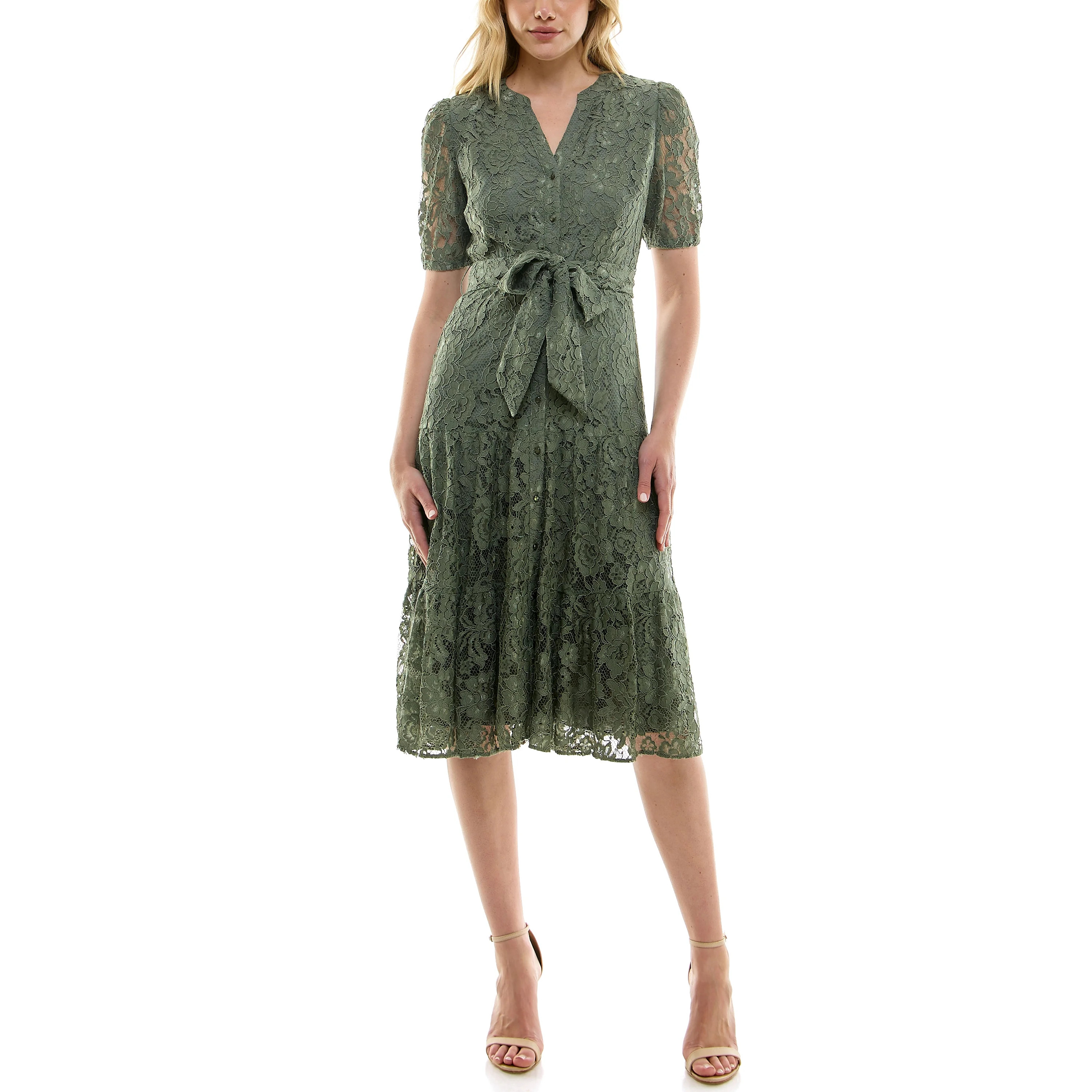 Nanette Lepore Women's Puff Sleeve Lace Midi Dress, Sizes XS-XXXL | Walmart (US)