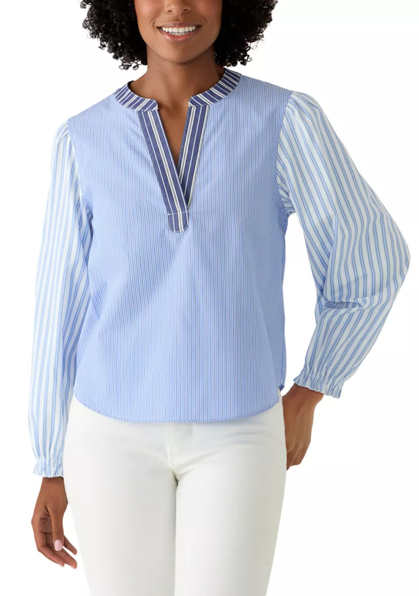 Women's Multi Striped Split Neck Shirt | Belk