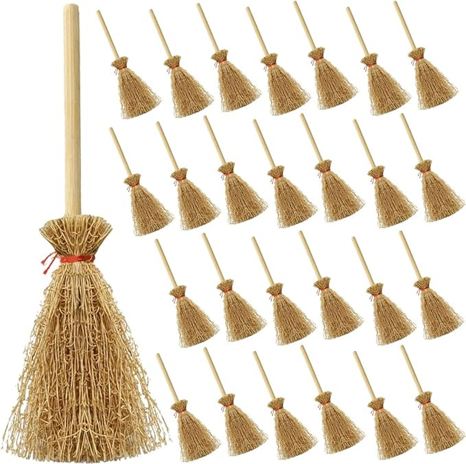 TIHOOD 30PCS Miniature Artificial Mini Straw Brooms with Red Ropes Halloween Straw Craft Decorati... | Amazon (US)