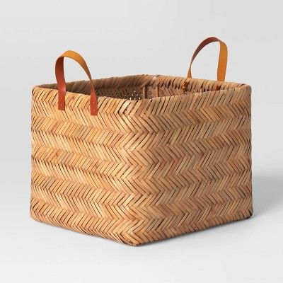 Herringbone Weave Cube Basket - Threshold™: Rattan Rectangular Storage, Air Dry Care, 11x14.2x1... | Target