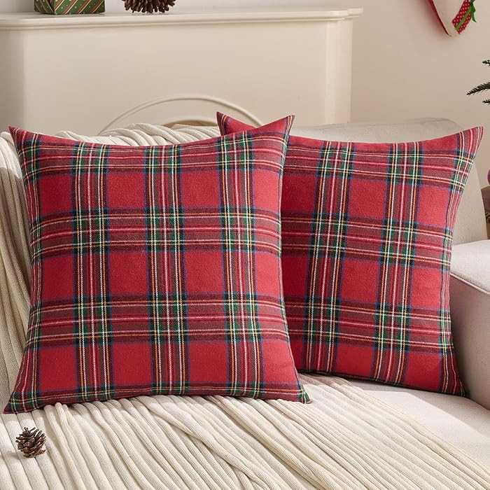 FUTEI Christmas Red Plaid Throw Pillow Covers 18x18 Inch Set of 2 Buffalo Check Holiday Decorativ... | Amazon (US)