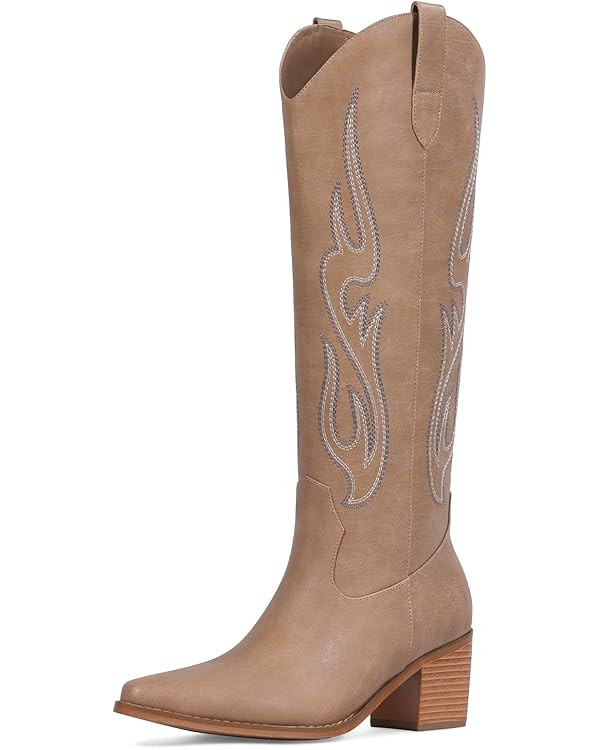 Pasuot Western Cowboy Boots for Women - Knee High Wide Calf Cowgirl Boots with Classic Embroidere... | Amazon (US)
