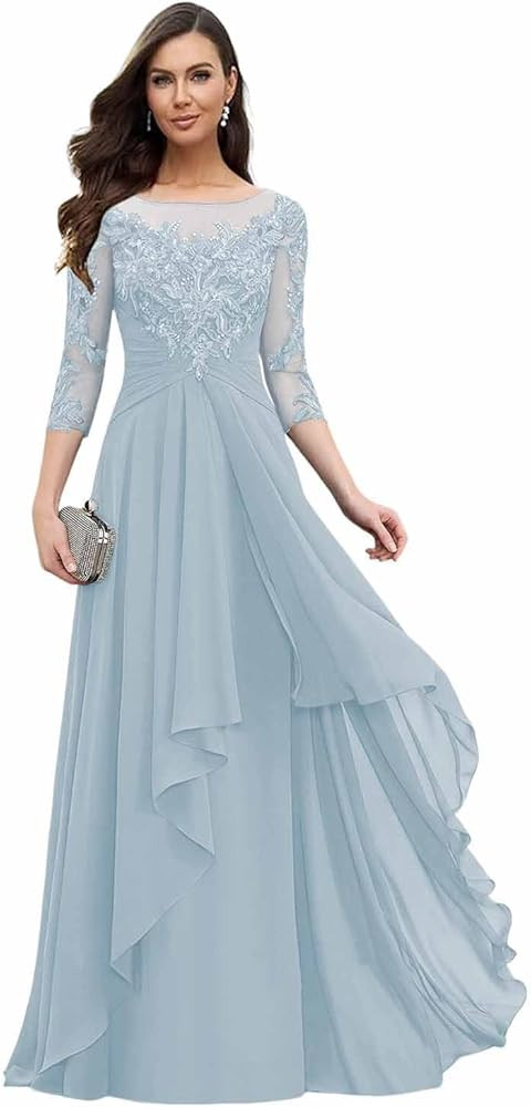 Loyeloy Women's Long Sleeves Mother of The Bride Dresses for Wedding Jewel Lace Chiffon Aline For... | Amazon (US)