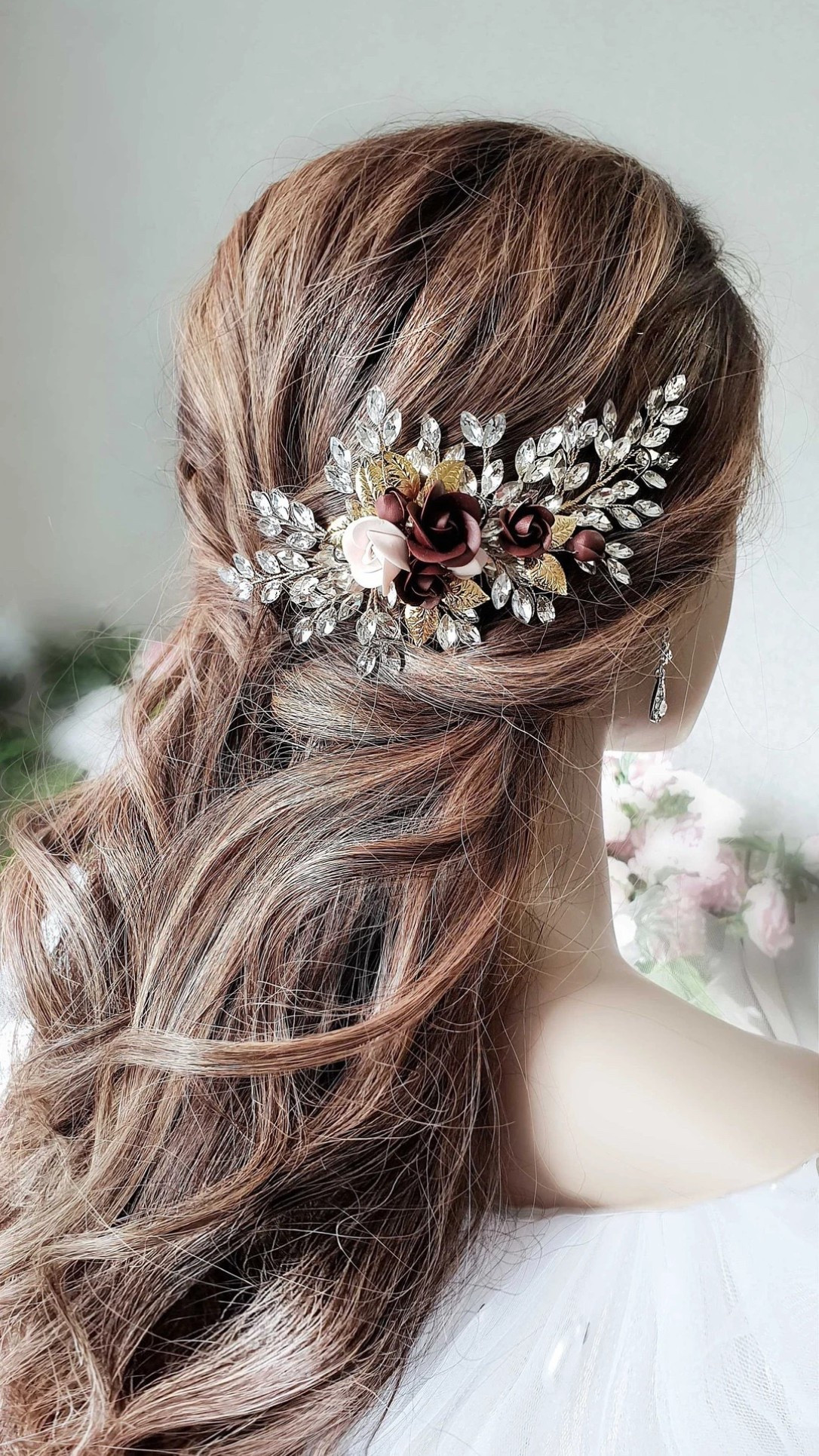Add a romantic finishing touch to your bridal hairstyle with this handcrafted burgundy blush veil comb. Designed with delicate pearls, sparkling crystals, and soft leaf accents, this lightweight piece brings elegant shimmer and rich color to your wedding look. Perfect for securing a veil or styling into an updo or half-up hairstyle, it’s a timeless accessory that beautifully complements burgundy wedding palettes. #burgundywedding #bridalhair #weddingaccessories #bridalstyle #ltkbride #weddinginspiration #bohowedding

#LTKWedding #LTKSeasonal #LTKSpringSale