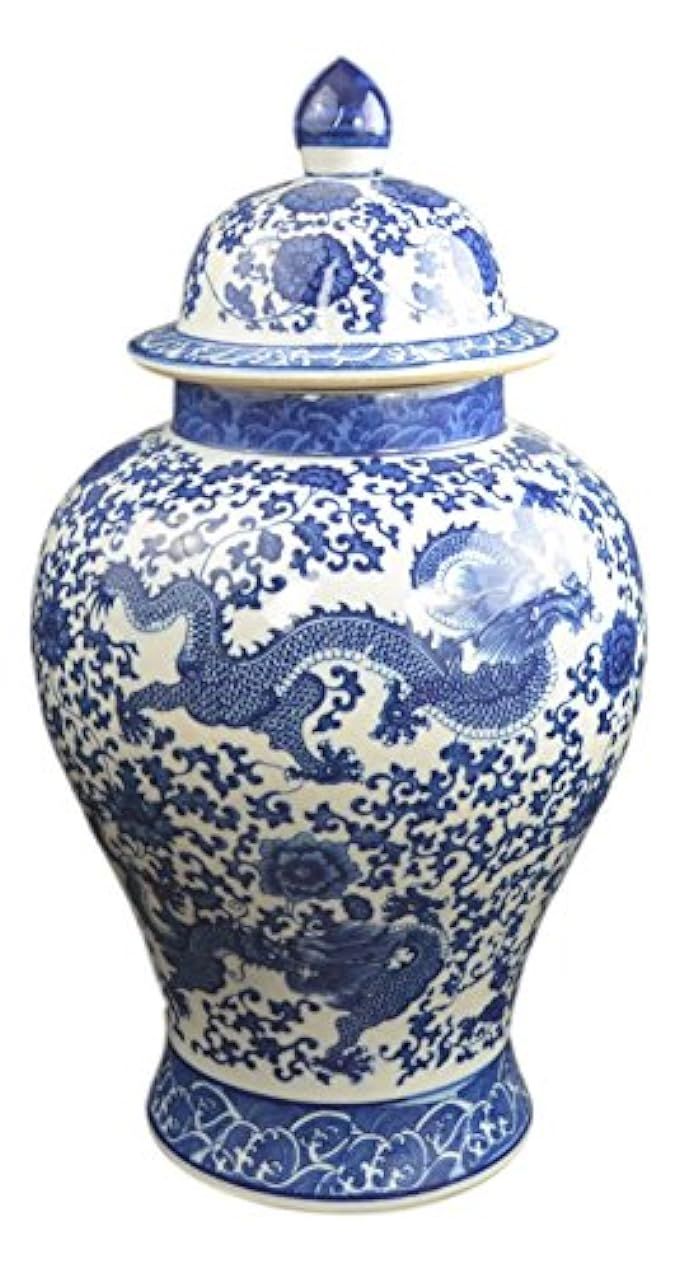 Festcool 20" Classic Blue and White Porcelain Dragon Temple Ceramic Ginger Jar Vase, China Ming Styl | Amazon (US)