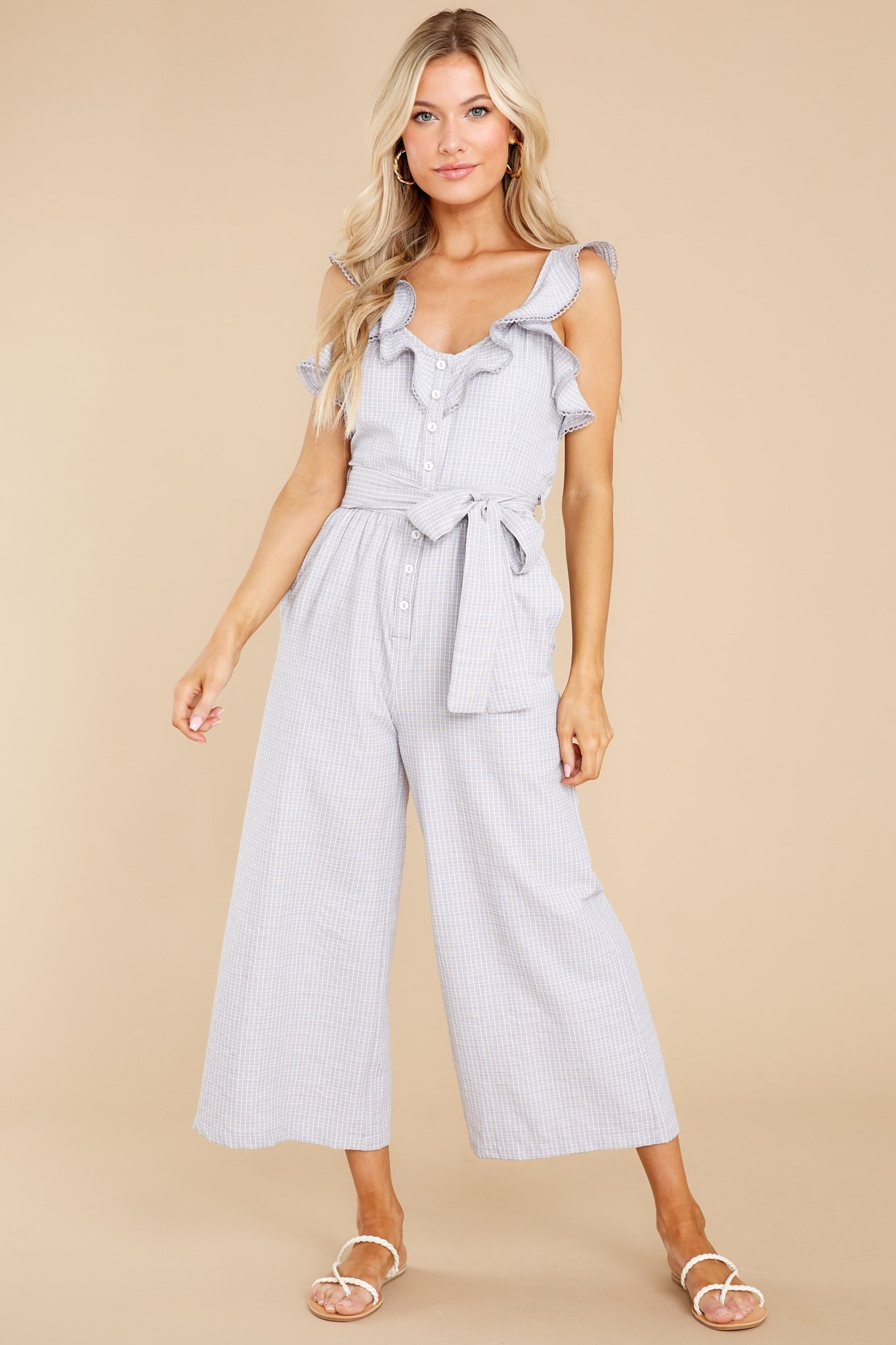 Reminds Me Of Me Grey Stripe Jumpsuit | Red Dress 