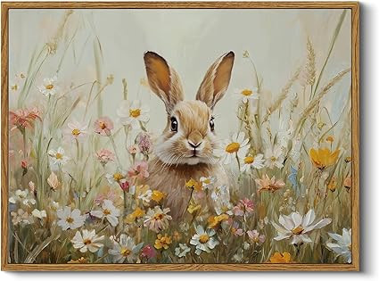 Easter Bunny Wildflowers Framed Wall Art, Rustic Floral Animal Print 12x16 inch Cute Rabbit Paint... | Amazon (US)