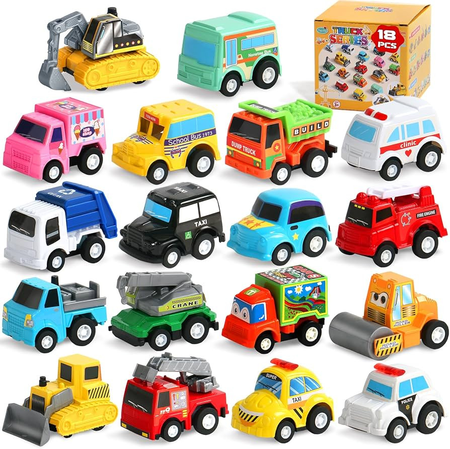Fajiabao 18 Pcs Toddler Toys Cars for 1-3-5 Mini Pull Back Cars & Trucks Toddler Party Favors Pin... | Amazon (US)