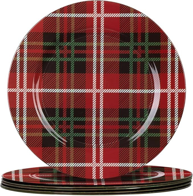 MAONAME Red Charger Plates Set of 6, 13 Inch Plastic Chargers for Dinner Plates, Christmas Plate ... | Amazon (US)